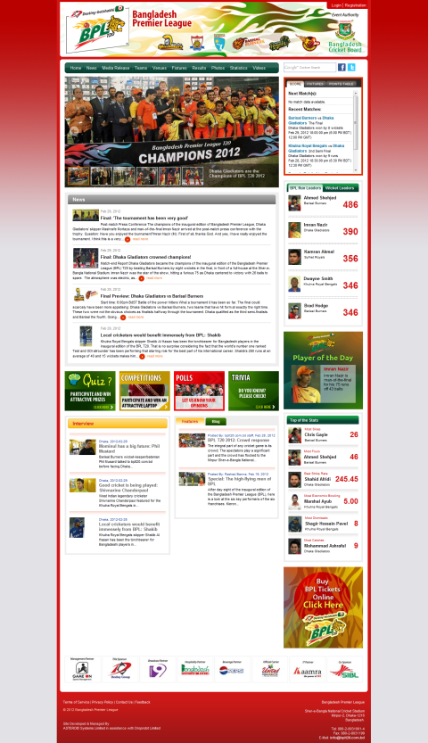 Official Website for Bangladesh Premier League T20